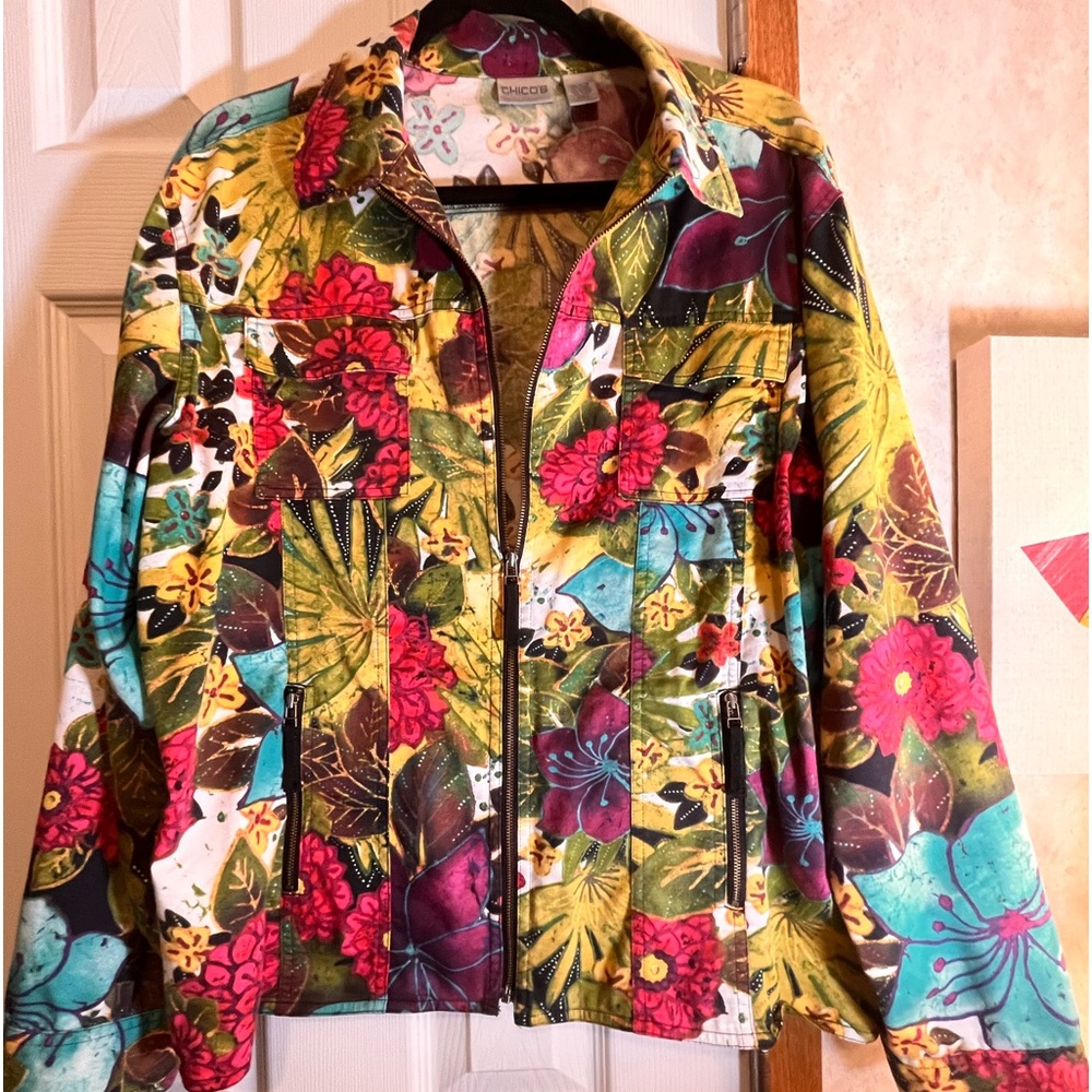 Chico's Tropical Floral Jacket Size L good condition